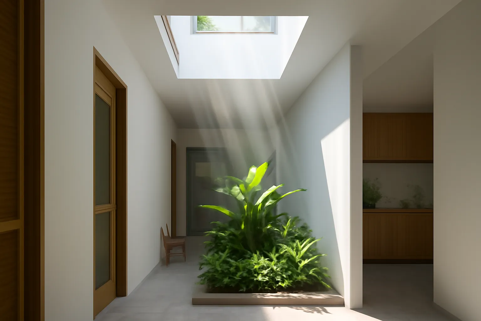 Giếng trời đưa ánh sáng xuống giữa một ngôi nhà ống